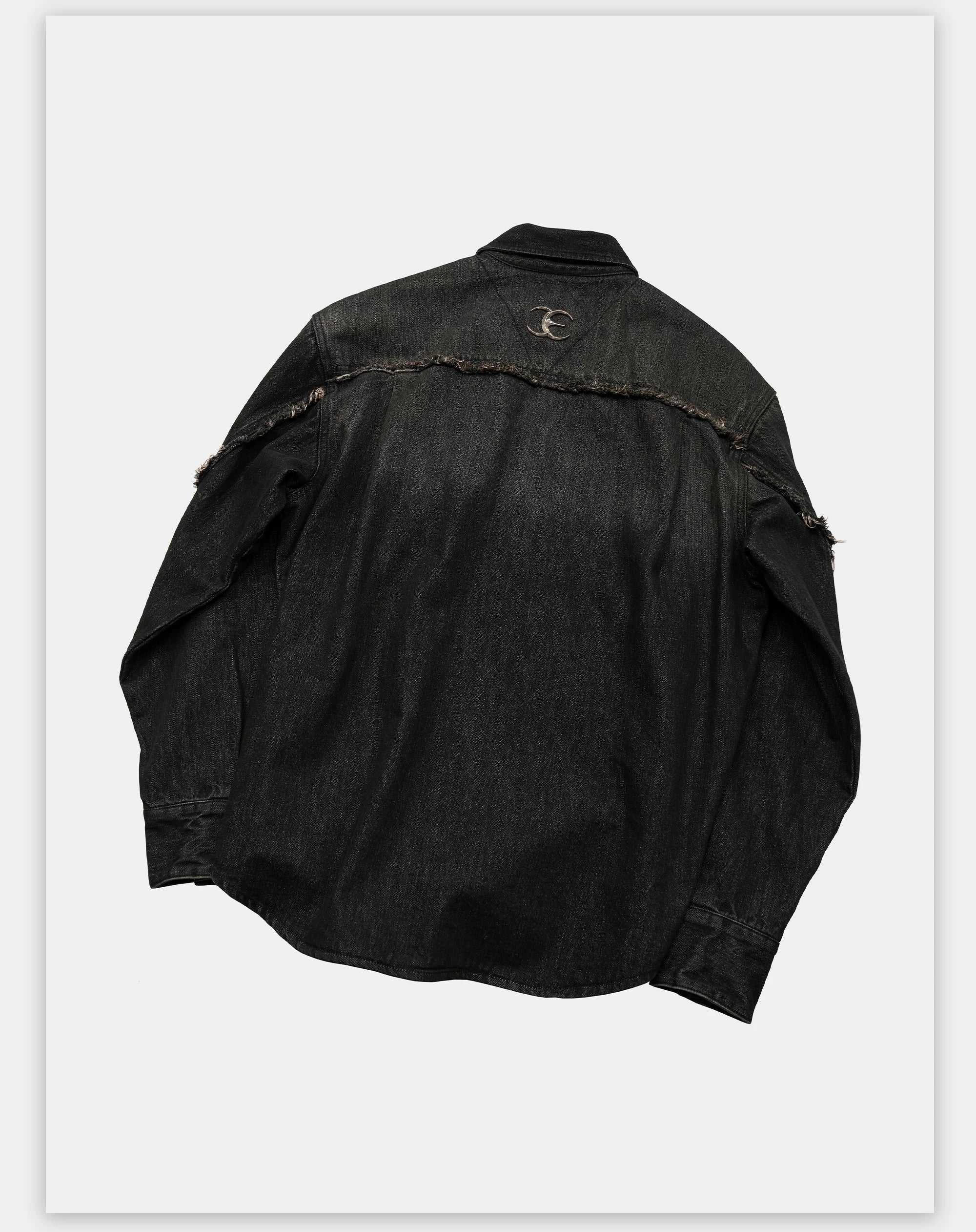 Washed Distressed Patchwork Denim Shirt Jacket