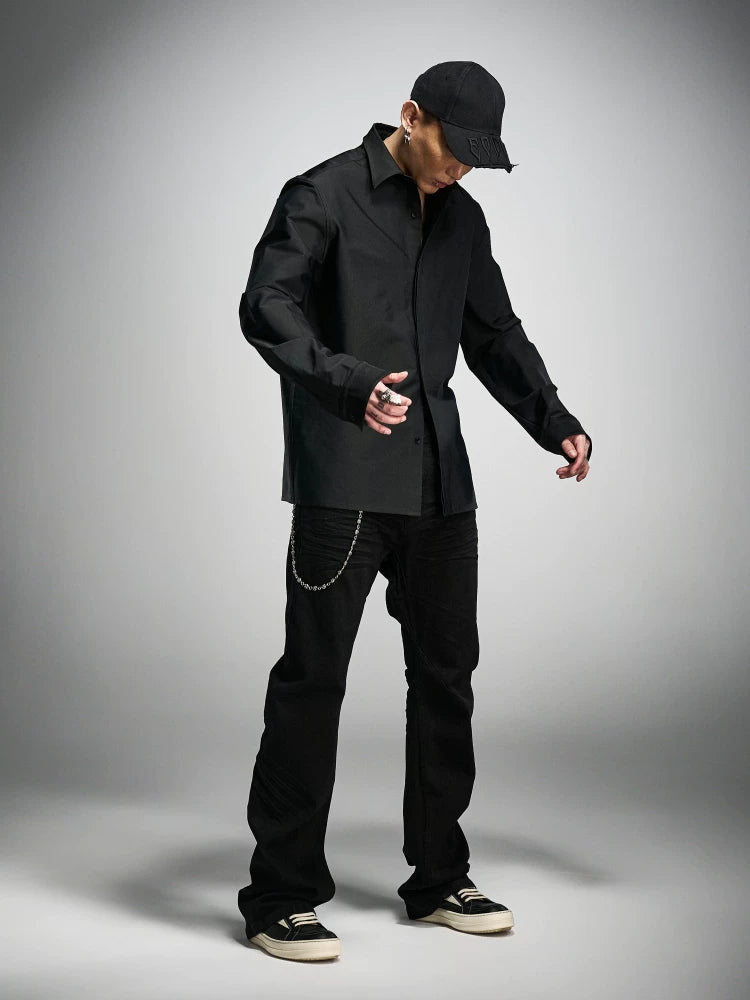 Long Sleeve Ribbed Point Collar Shirt