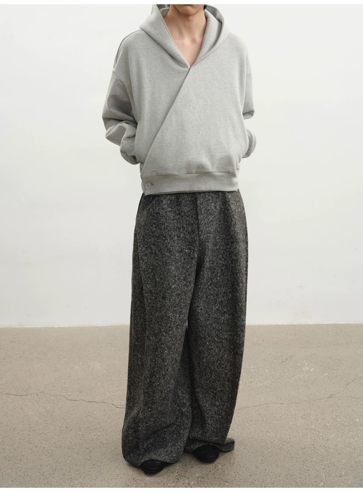 Relaxed Double Button Cross Neck Hoodie