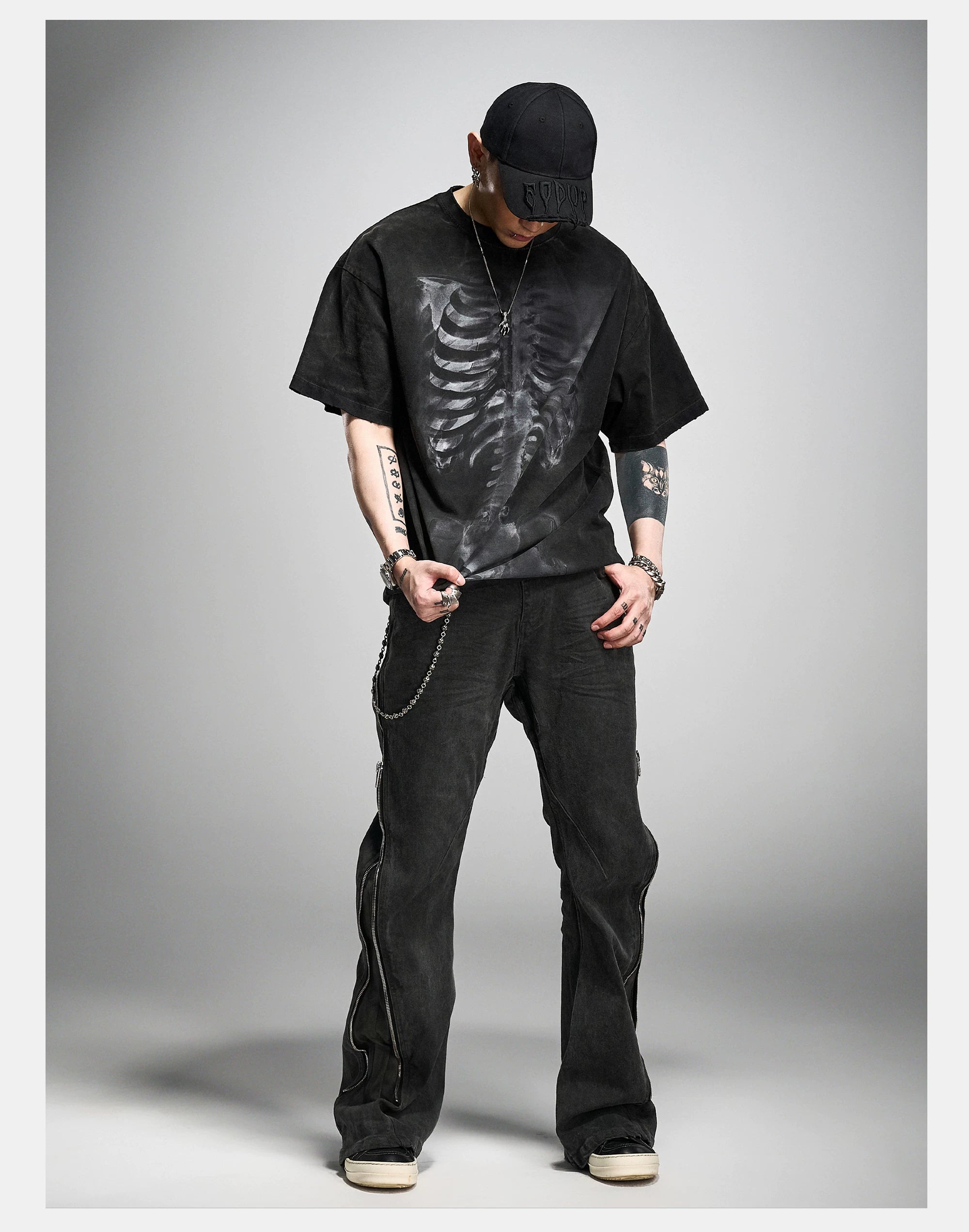 Loose Washed Distressed Black Graphic Tee