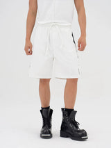 Black White Gray Striped Drawstring Shorts