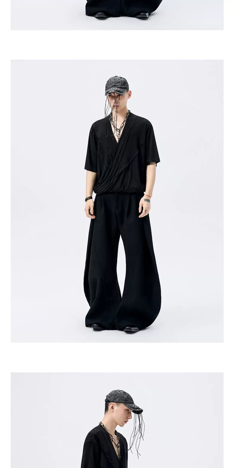 Black Y-Neck Magnetic Double Door Tee