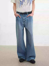 Rigid Washed Blue Straight Relaxed Jeans
