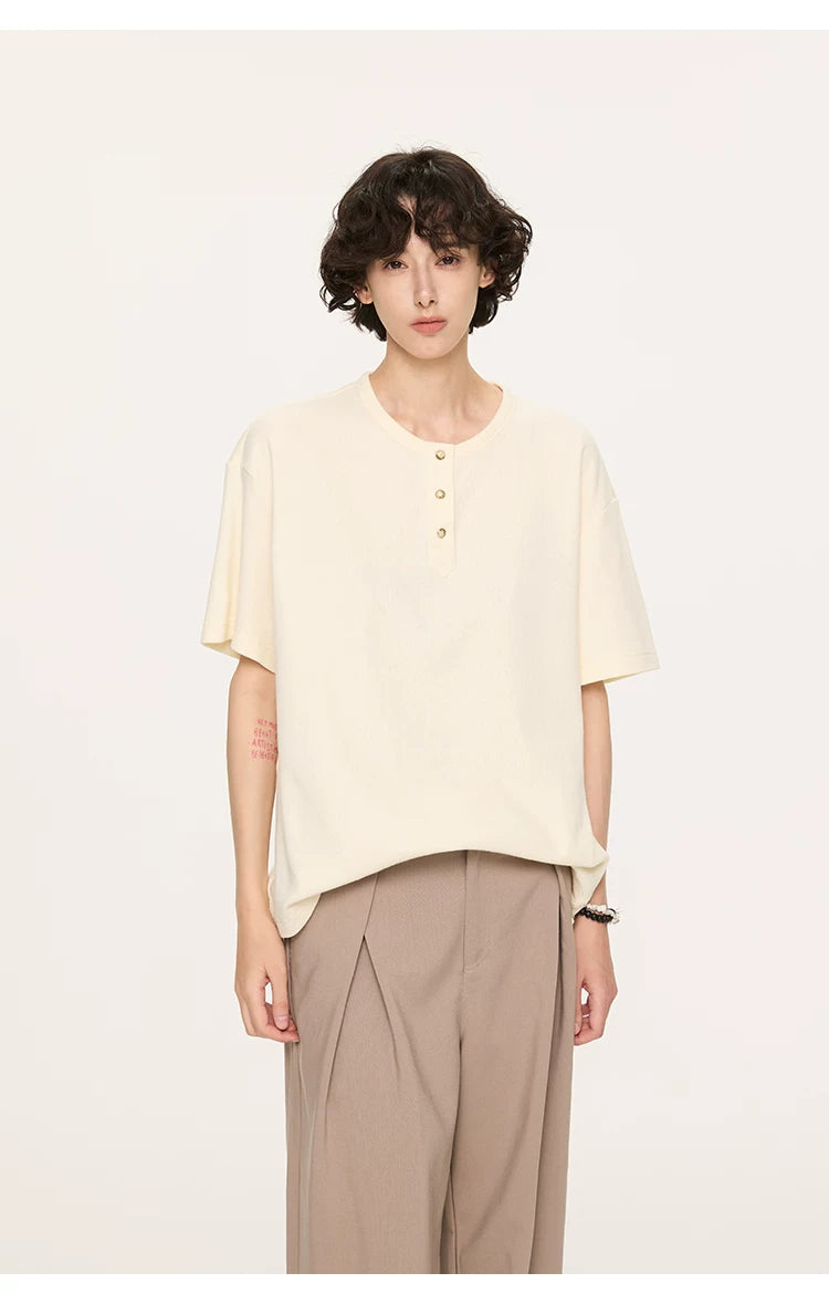 Couple Amber Waffle Boxy Henley Tees