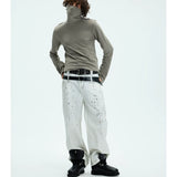 Two-color Fitted Long-sleeve Turtleneck Tee