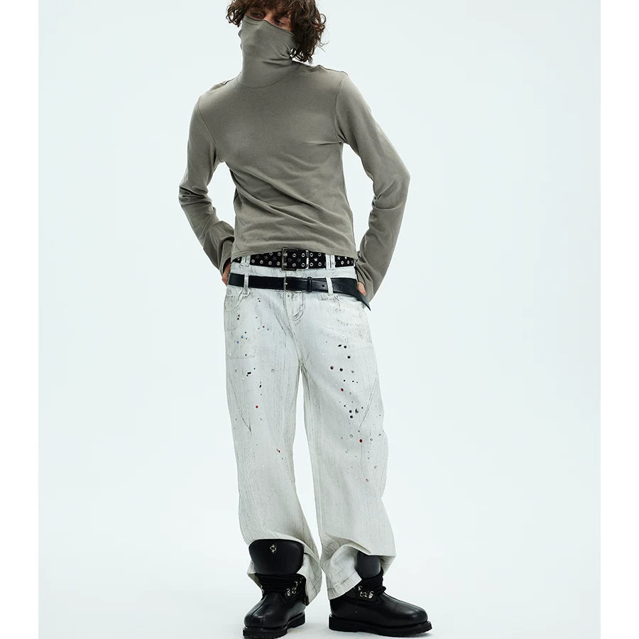Two-color Fitted Long-sleeve Turtleneck Tee