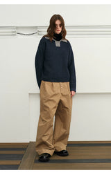 Color Block Collar Waffle Knit Sweater