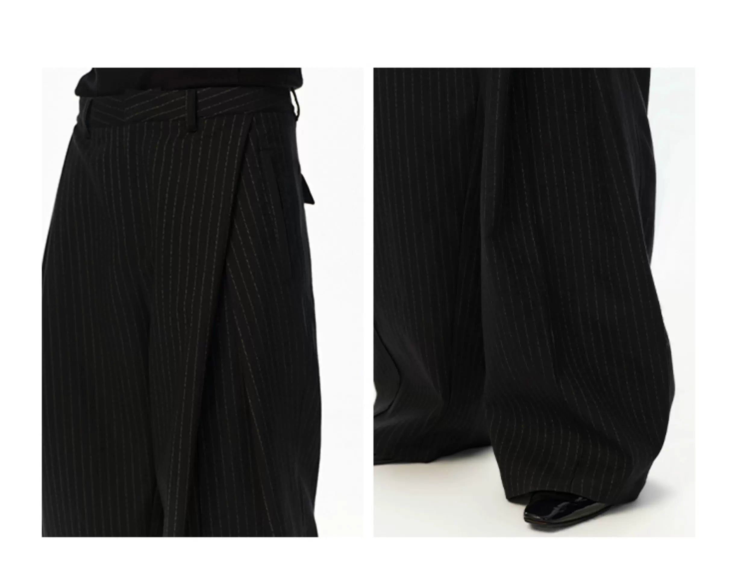 Black Vertical Striped Wool Dress Pants