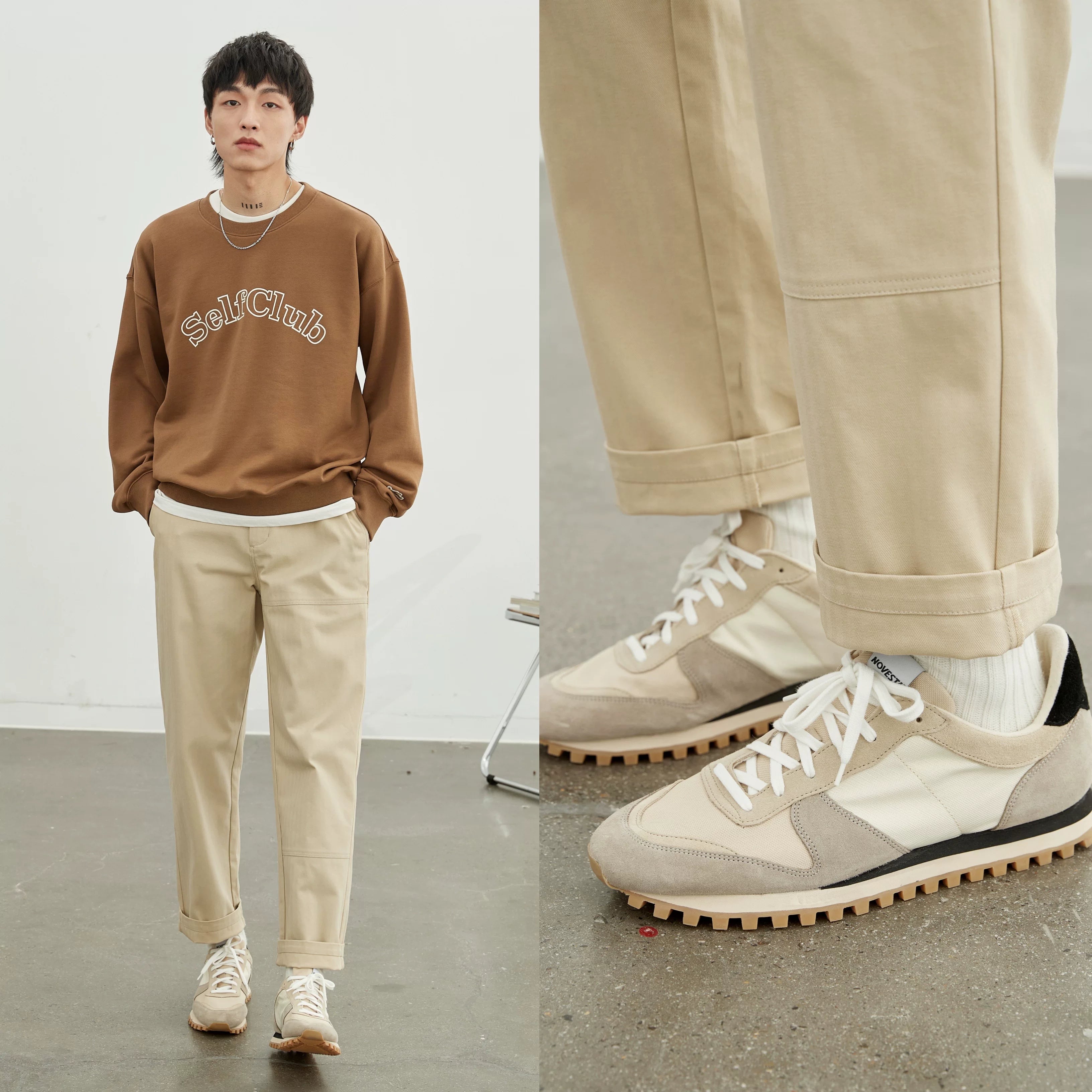 Vintage Herringbone Elastic Waist Cargo Pants