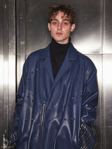 Navy Oversized Multi-Zipper Punk Leather Coat