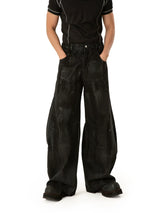Men's Loose Distressed Black Curved Jeans