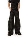 Men's Loose Distressed Black Curved Jeans