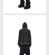 Distressed Waffle Riveted Zip-Up Hoodie