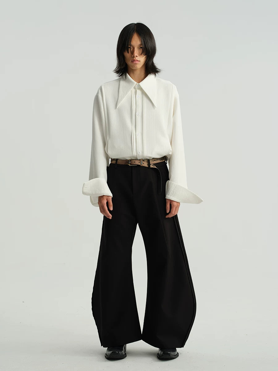 Sharp Collared Striped Pleated Shirt