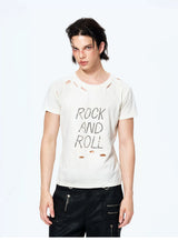 Unisex Rivet Letter Washed Distressed Tees