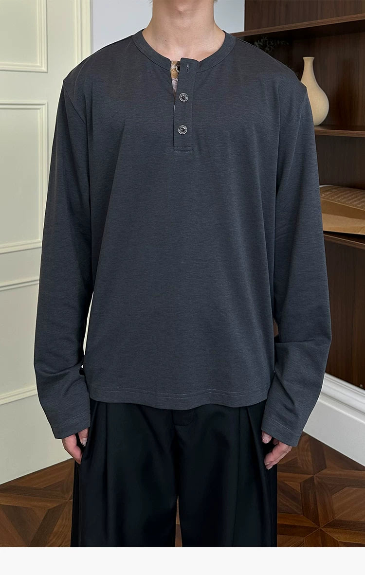 Long Sleeve Color Block Linen Henley