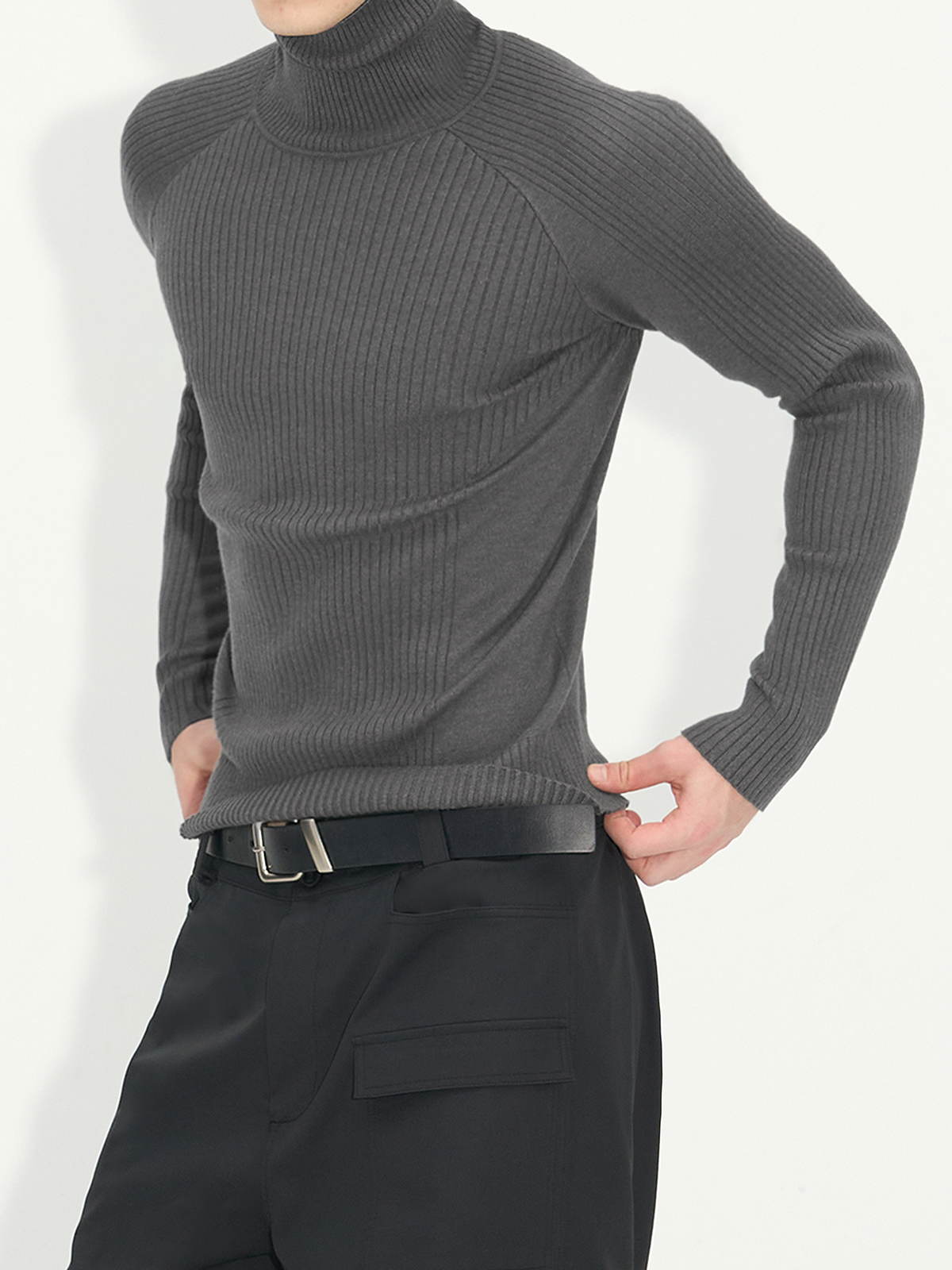 Slim Fit Ribbed Knit Long Sleeve Tops