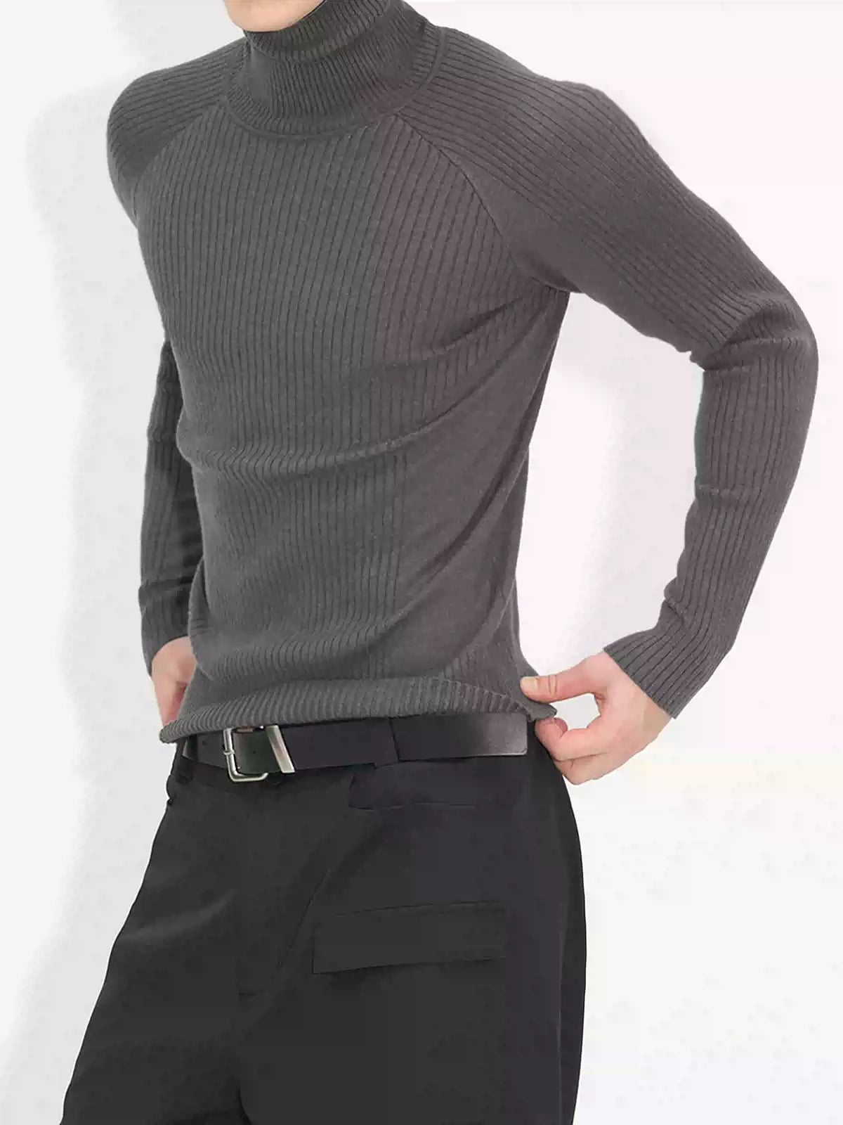 Long Sleeve Turtleneck Ribbed Knit Top