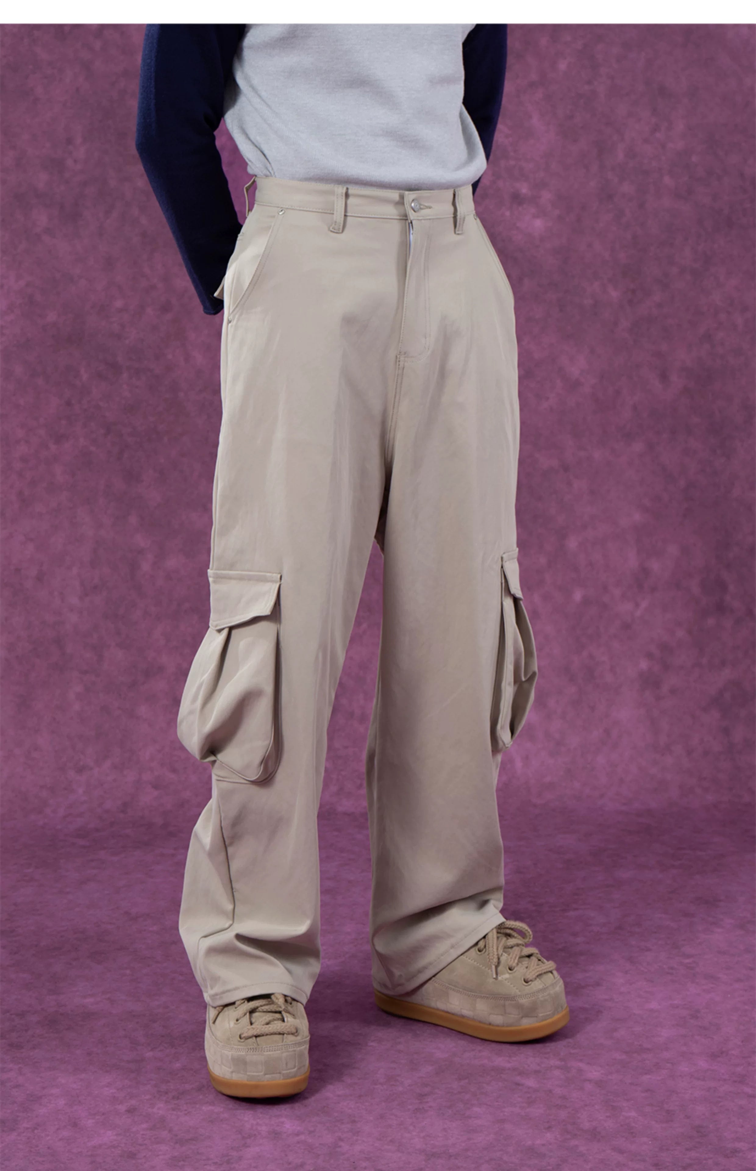 Men's Pink Beige Multi-pocket Cargo Pants