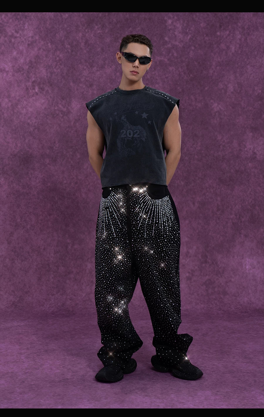 Men's Gray Rivet Print Tank Tops