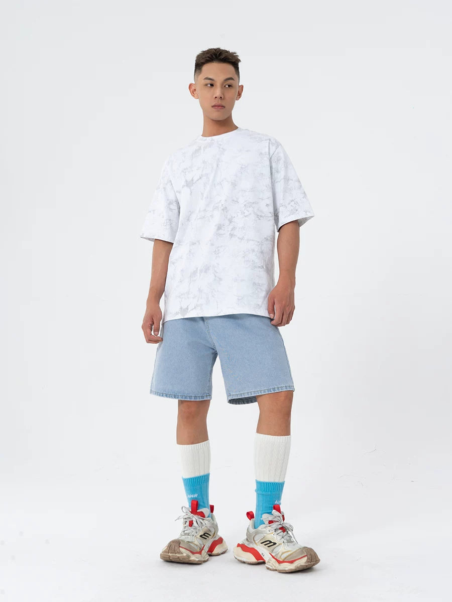 Men's Loose Gray Tie-Dye Print Tees