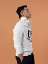 Loose Unisex White Off-shoulder Turtleneck Sweater