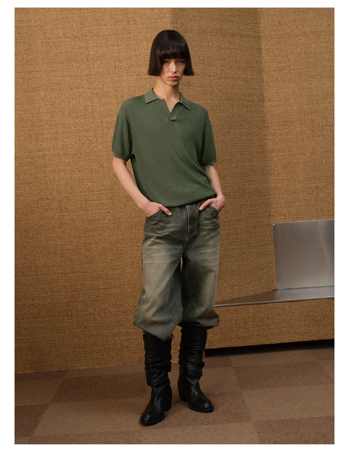 Polo Collar Ice Silk Knit Tees