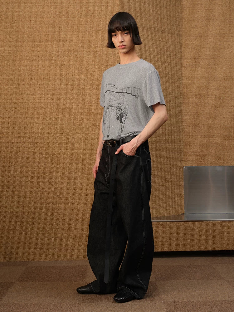 Couple Print Fitted Wool Blend Tee