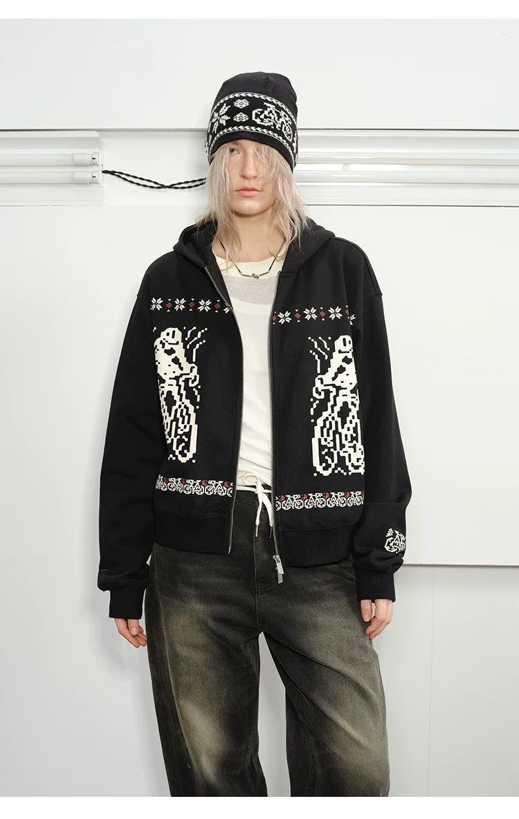 Fair Isle Print Zip Hoodie