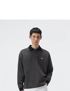 Striped Embroidered Long Sleeve Polo Tee