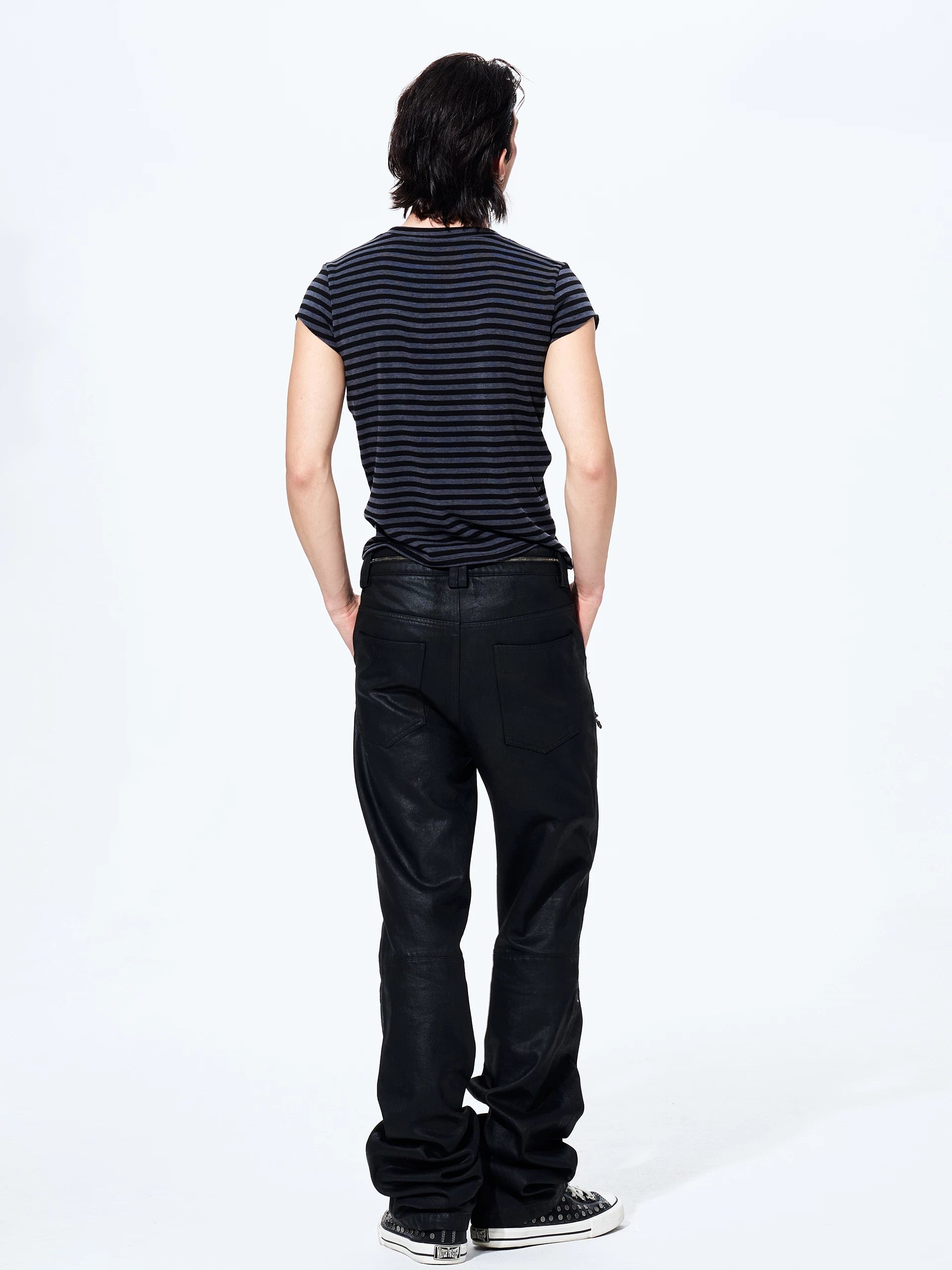 Men's Metallic Zip Waxed Straight Jeans