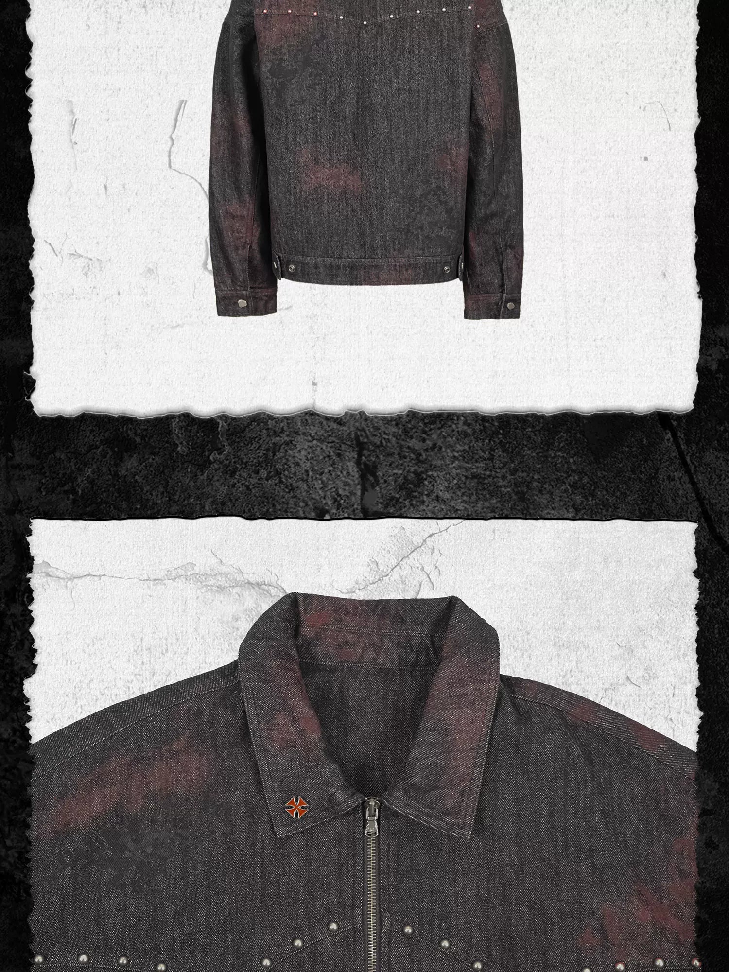 Bloodstained Raw Denim Riveted Fitted Jacket