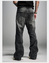 Distressed Gray Wash Relaxed Curved Jeans