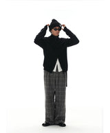 Black Grey Plaid Wool Pants