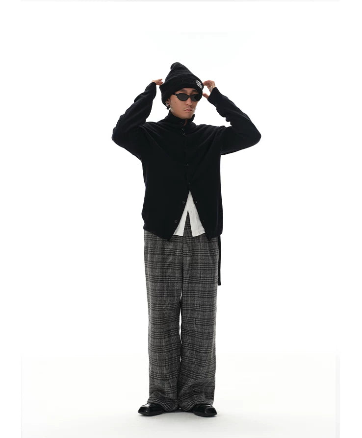 Black Grey Plaid Wool Pants