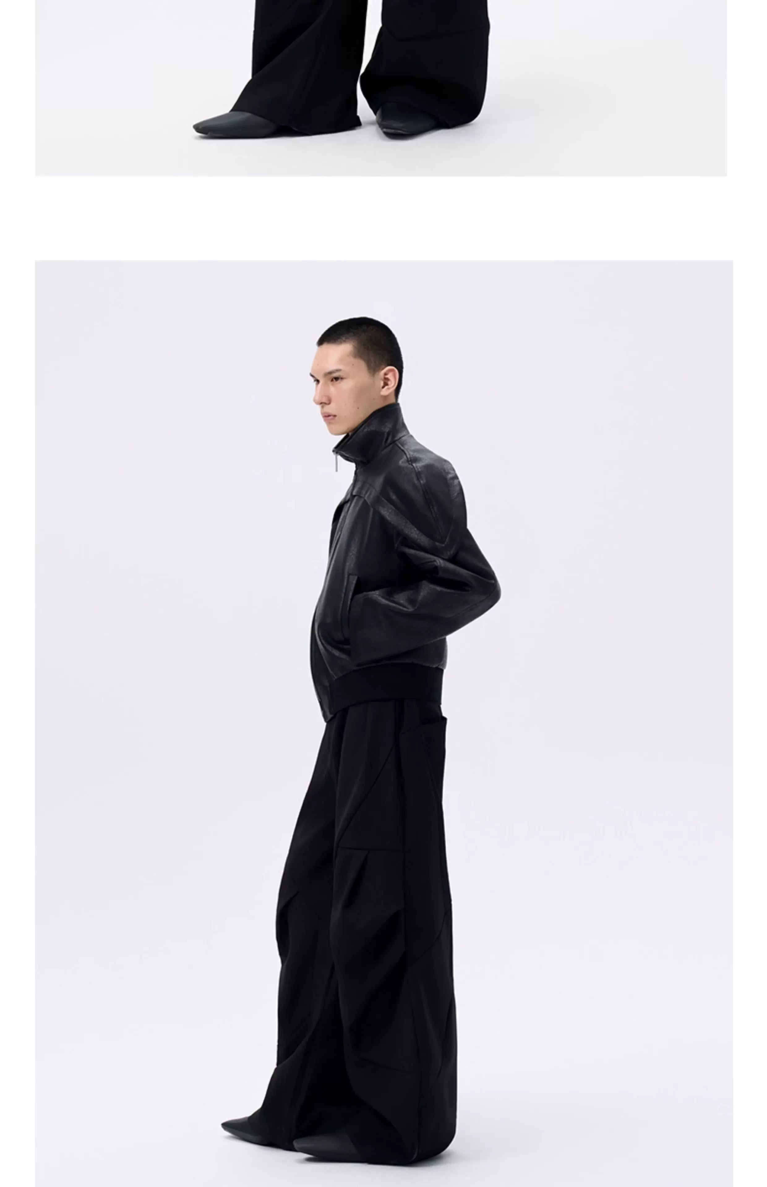 Casual Curved Pleated Wide Leg Pants