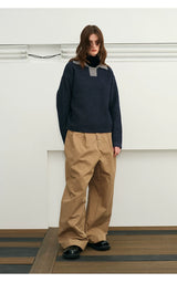 Color Block Collar Waffle Knit Sweater