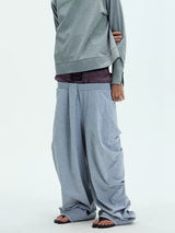 Two-tone Asymmetrical Pleated Baggy Sweatpants