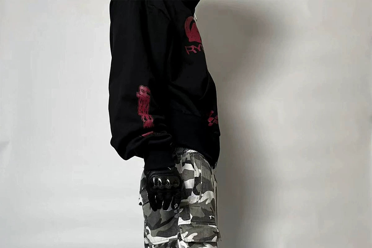 Washed Distressed Camo Cargo Pants