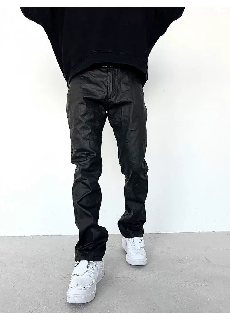 Black Waxed Flared Jeans