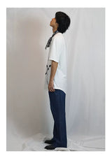 Unisex White Printed Modal V-Neck Tees