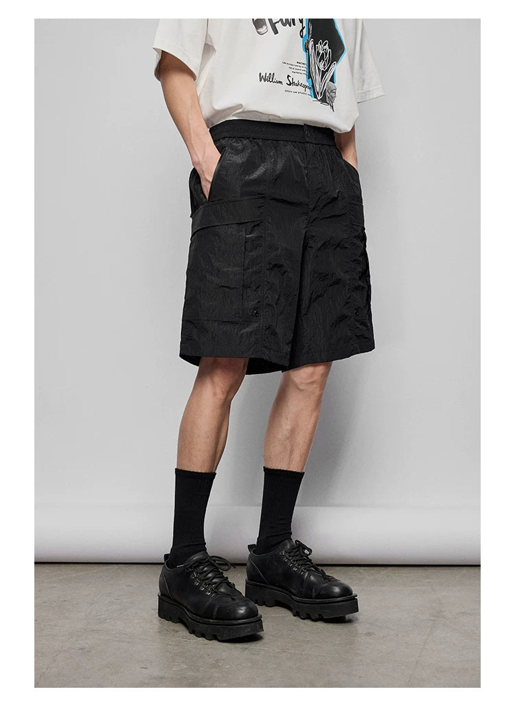 Pleated Metal Nylon Tech Cargo Shorts