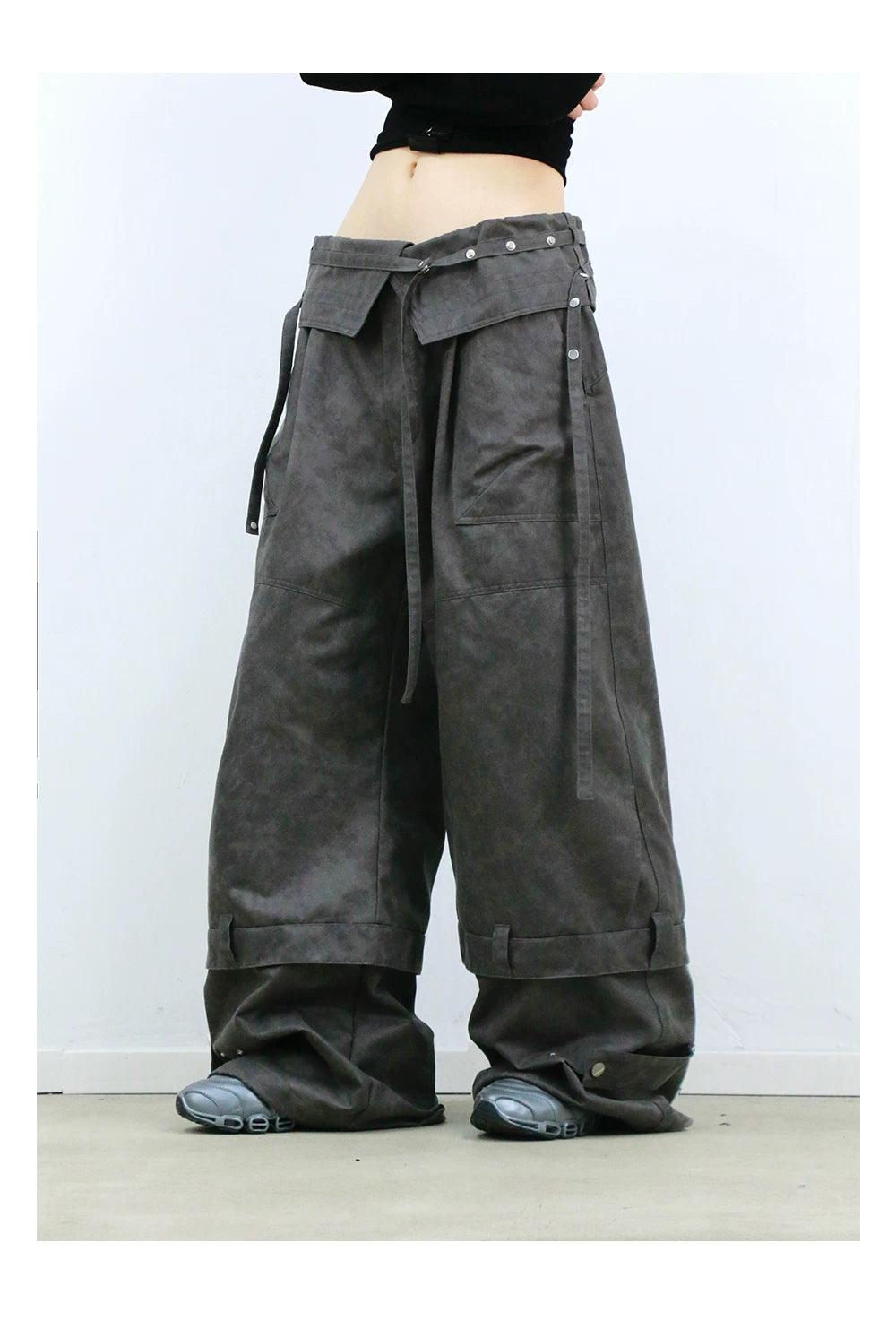Coated Reverse Waist Cargo Pants
