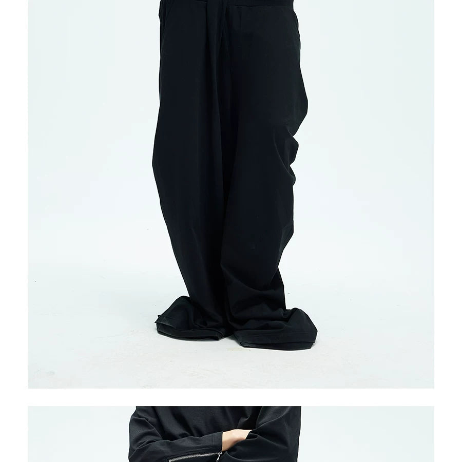 Two-tone Asymmetrical Pleated Baggy Sweatpants