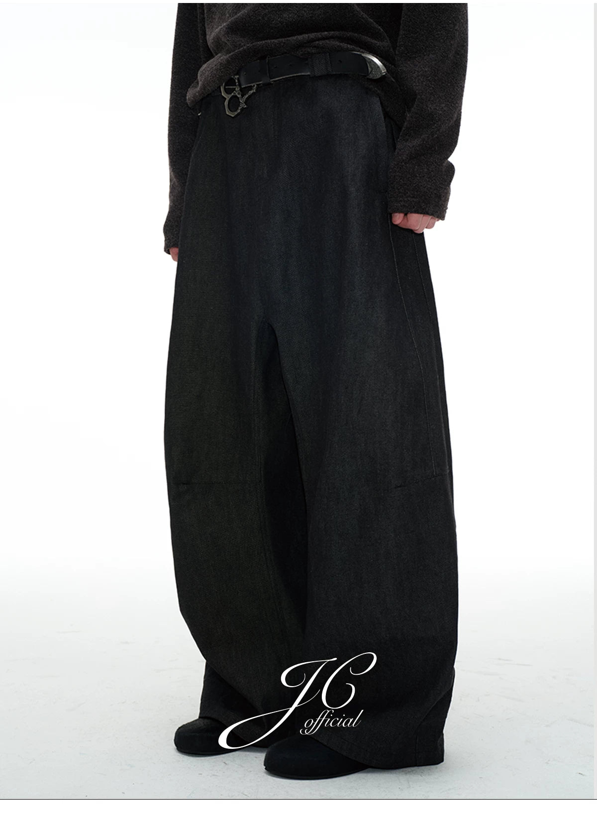 Pleated Low Rise Raw Denim Jeans
