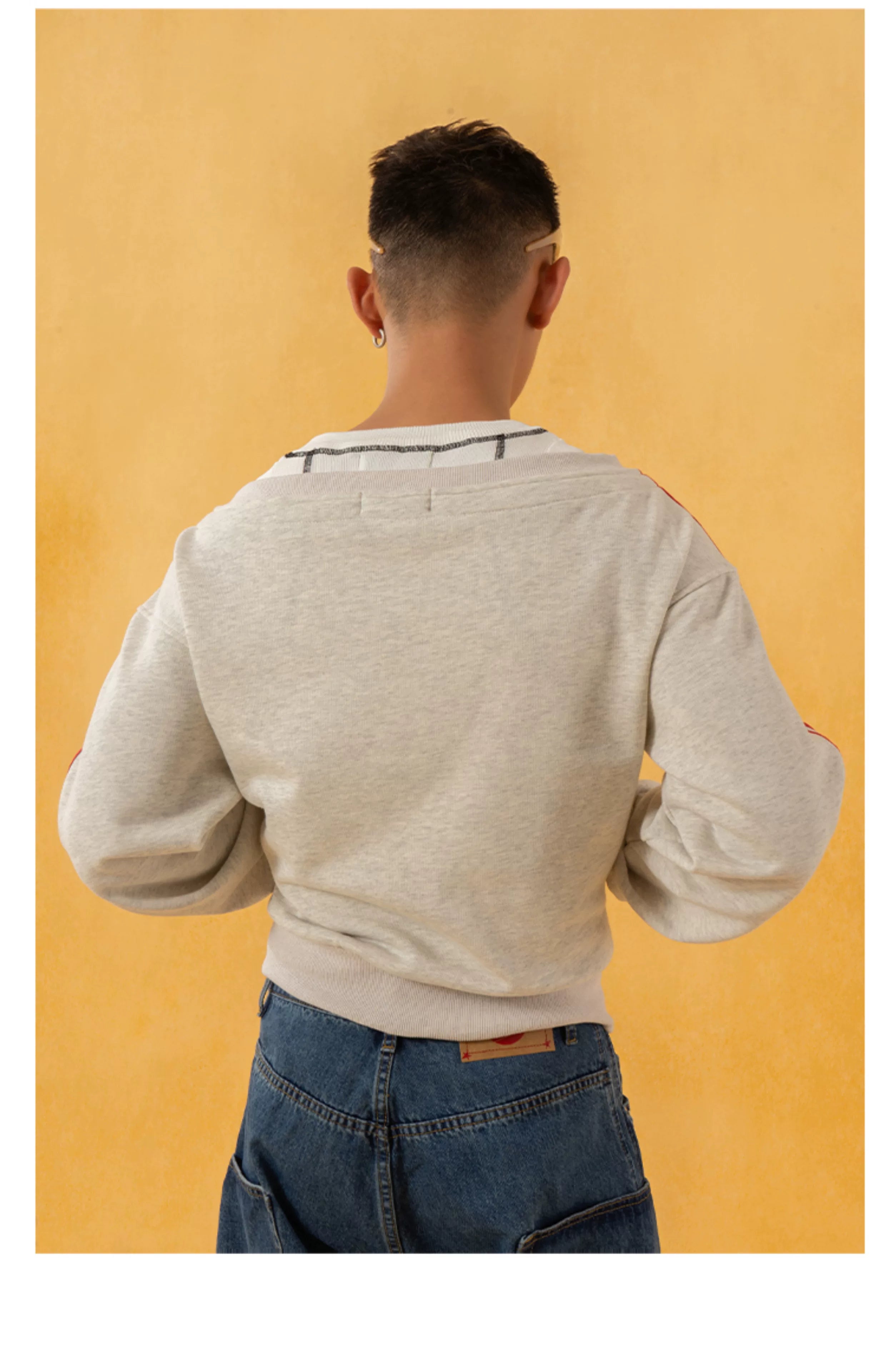Heather Gray Striped Off-Shoulder Zip-Up Sweatshirt