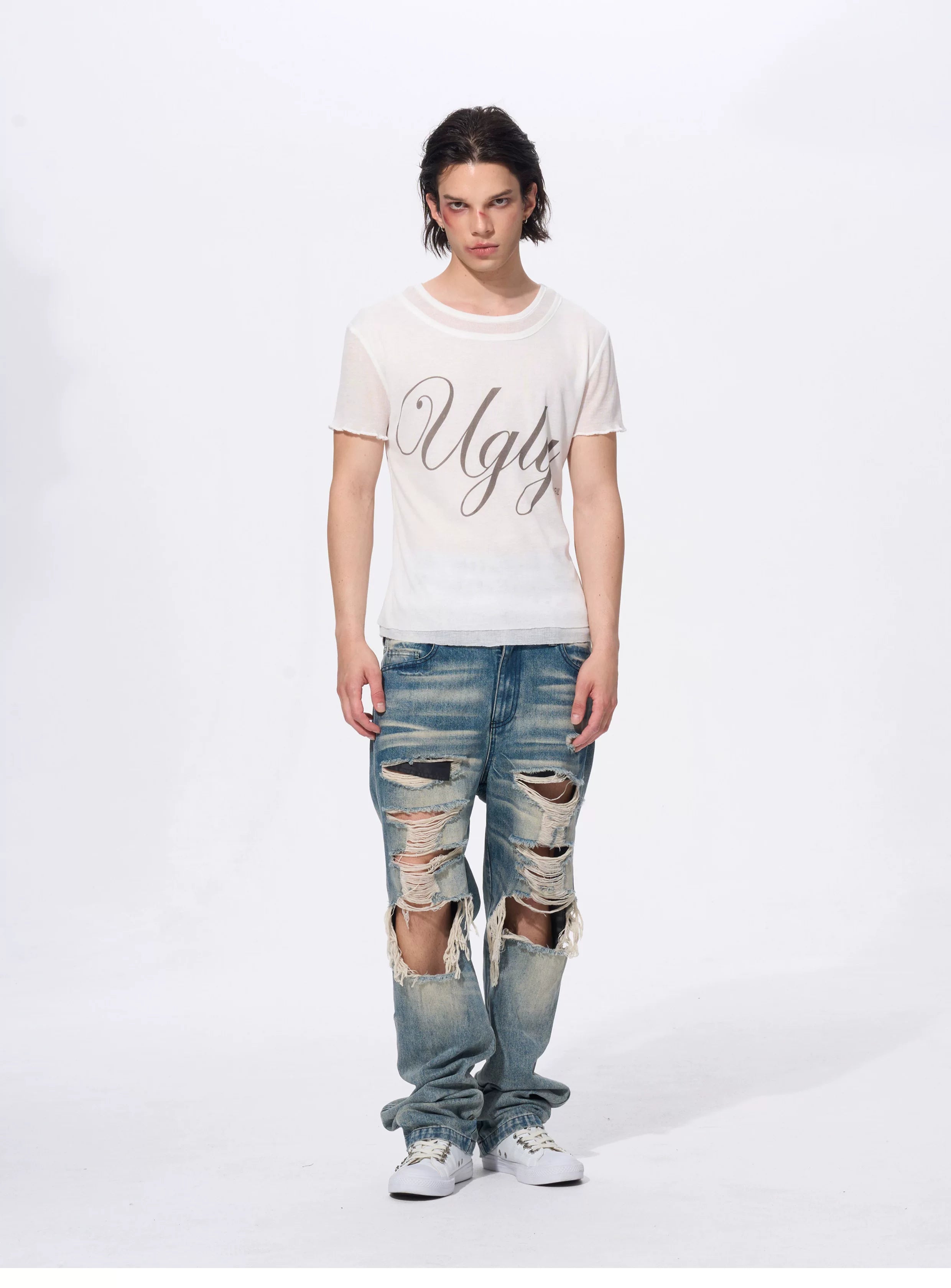 White Men's Twofer Letter Print Tee