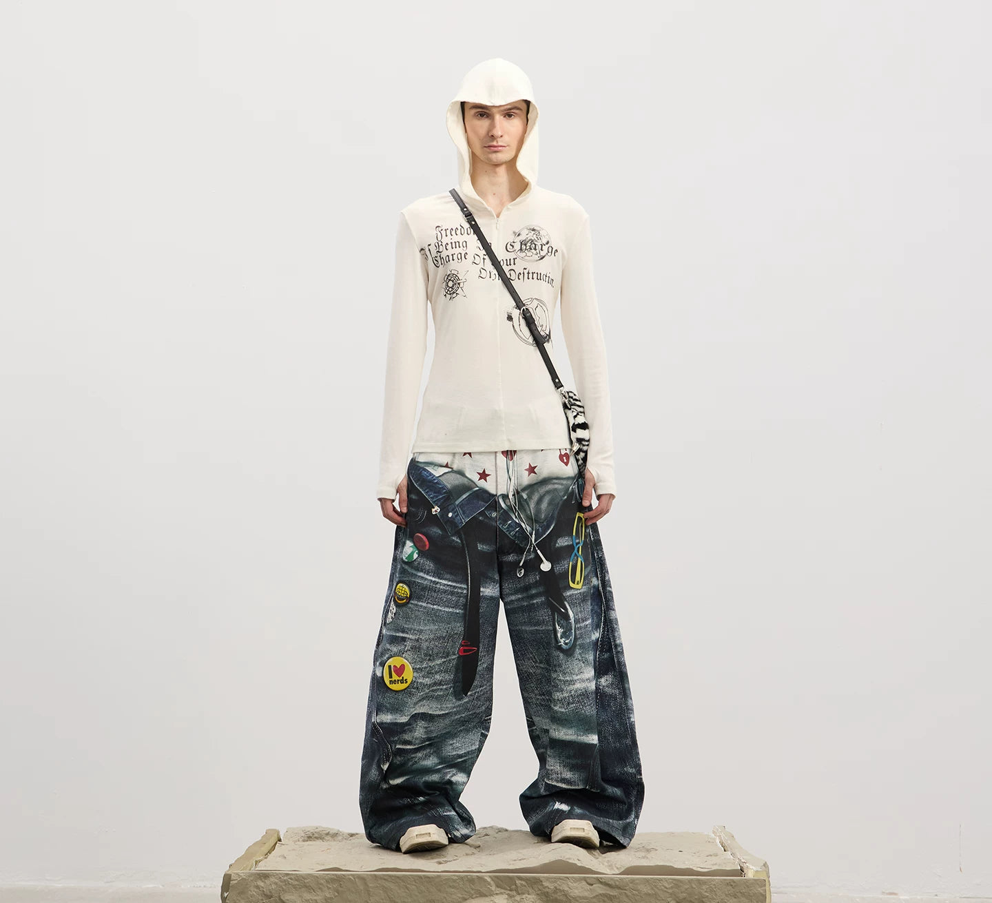 Double Waistband 3D Printed Baggy Jeans