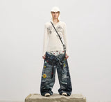Double Waistband 3D Printed Baggy Jeans