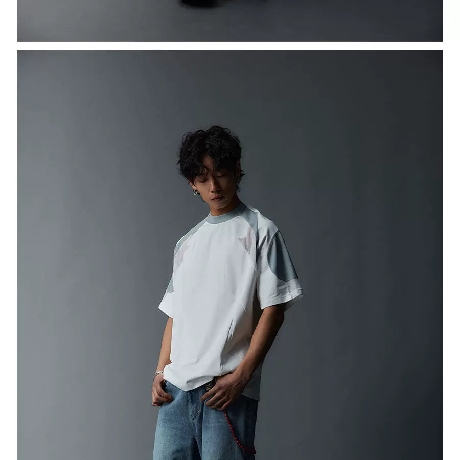 Two-Tone Washed Mesh Patchwork Tee